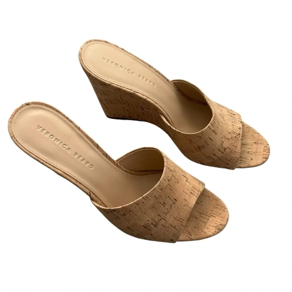 NEW Veronica Beard Dali Cork Wedge Sandal Mules 10.5 Neutral Minimalist
